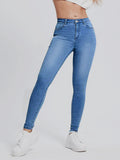 Women High-Cut Elastic Skinny Jeans with High Waist and Slim Fit Fashion Glam