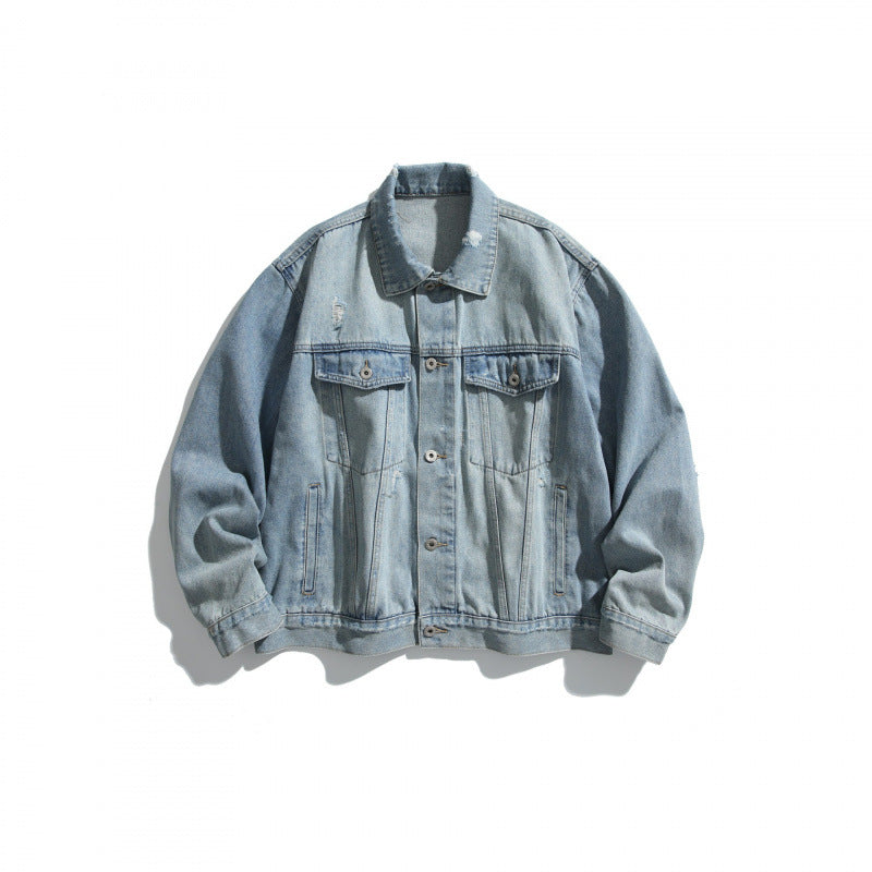 Men's oversized denim jacket in vintage look with slight used effect and chest pockets Fashion Glam