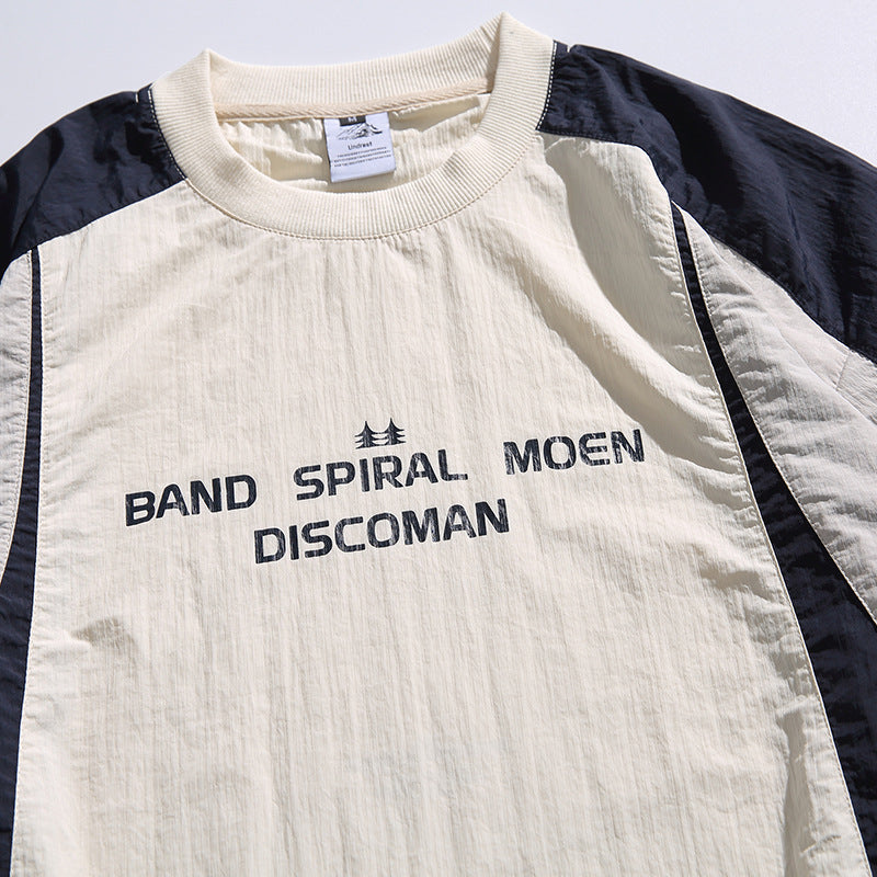 Unisex Loose-Fit Retro Sporty Long Sleeve Shirt with Contrast Panels and Drawstring Hem Fashion Glam