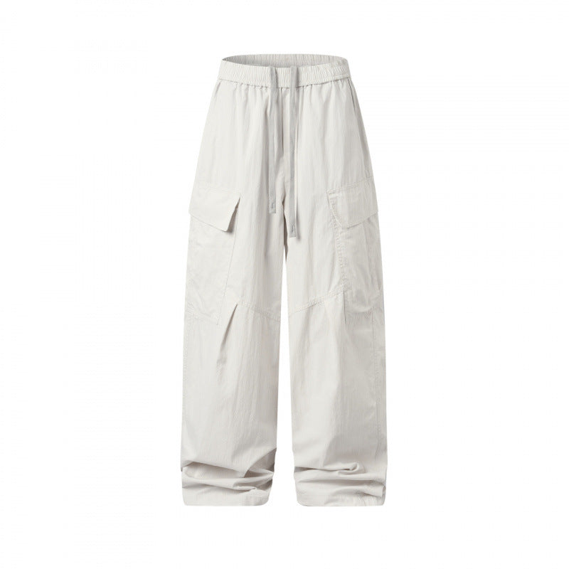 Unisex Wide Cargo Pants with Elastic Waistband, Drawstring and Patch Flap Pockets Fashion Glam