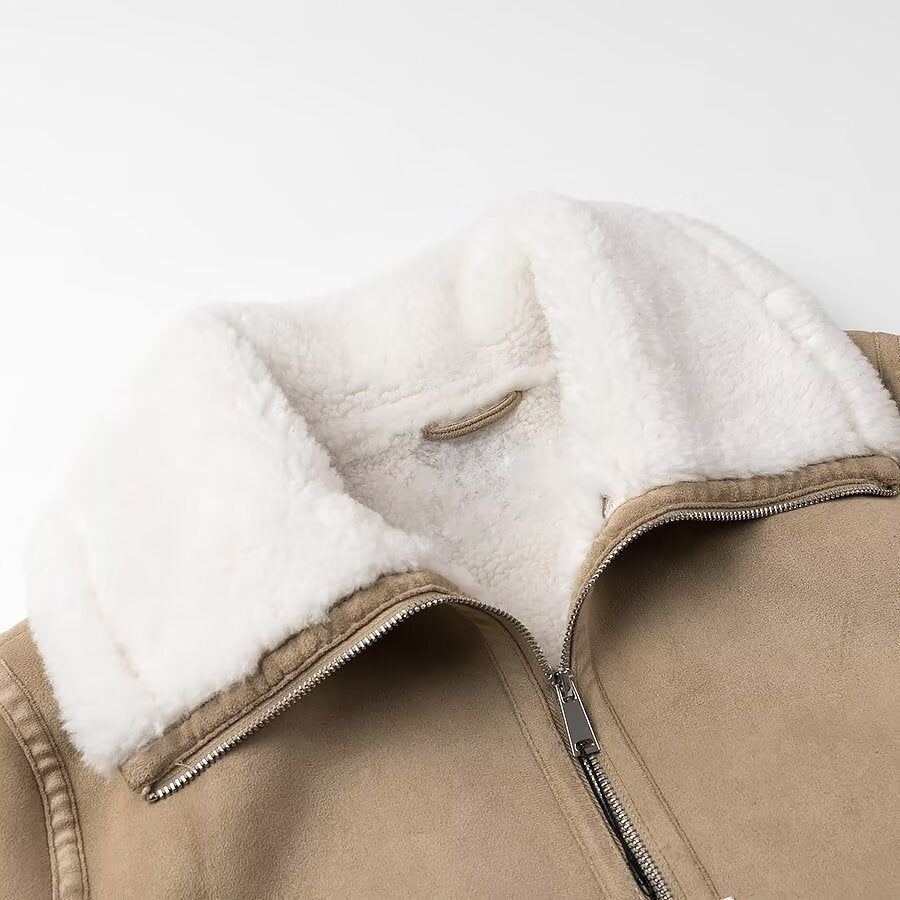 Women's Short Velvet Bomber Jacket with Teddy Collar Fashion Glam
