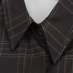 Women's Cropped Boxy Shirt Jacket in Checkered Pattern with Concealed Button Placket Fashion Glam