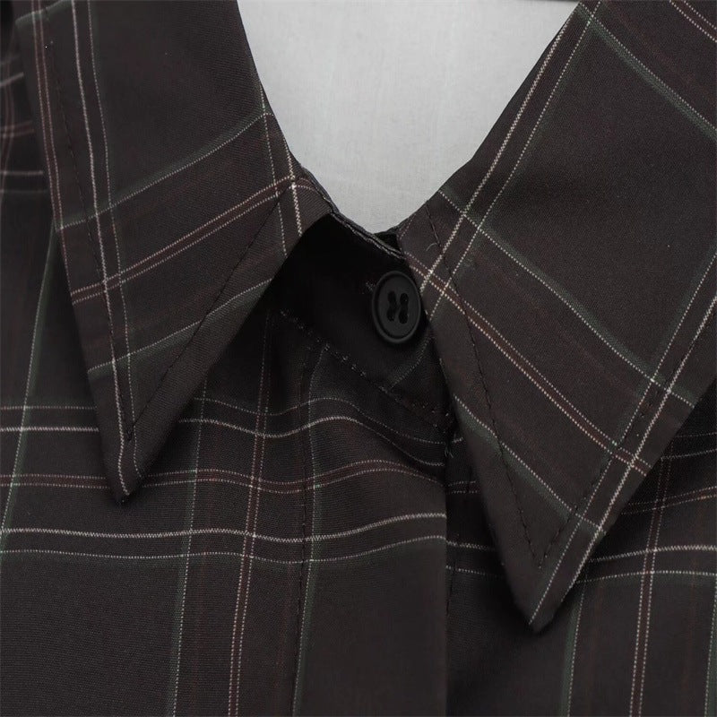 Women's Cropped Boxy Shirt Jacket in Checkered Pattern with Concealed Button Placket Fashion Glam