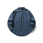 Unisex Oversize Denim Shirt Jacket with Button Collar, Applied Chest Pocket and Rounded Hem Fashion Glam