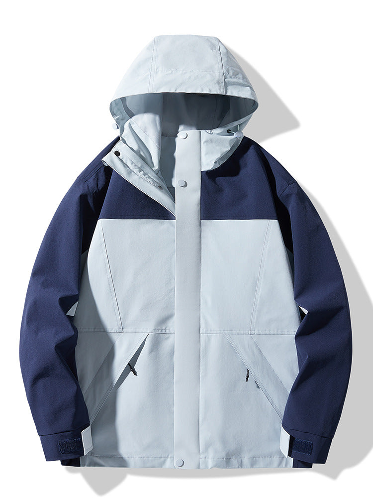 Men's Technical Colorblock Softshell Rain Jacket with Adjustable Hood Fashion Glam