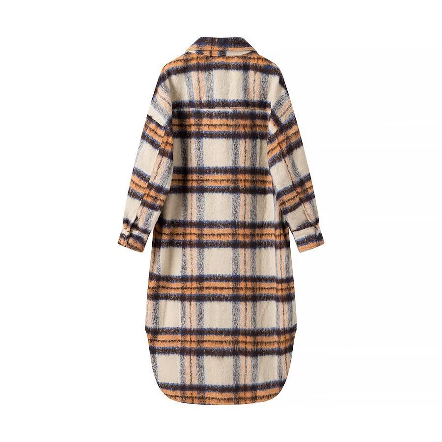 Women’s Oversize Checked Teddy Longline Shirt Coat with Applied Breast Pockets Fashion Glam