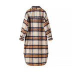 Women’s Oversize Checked Teddy Longline Shirt Coat with Applied Breast Pockets Fashion Glam