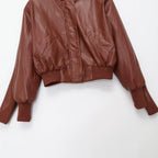 Ladies oversized bomber jacket in leather look with ribbed stand collar and balloon sleeves Fashion Glam
