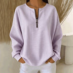 Women's Oversize Sweater with fine rib structure and short zipper Fashion Glam