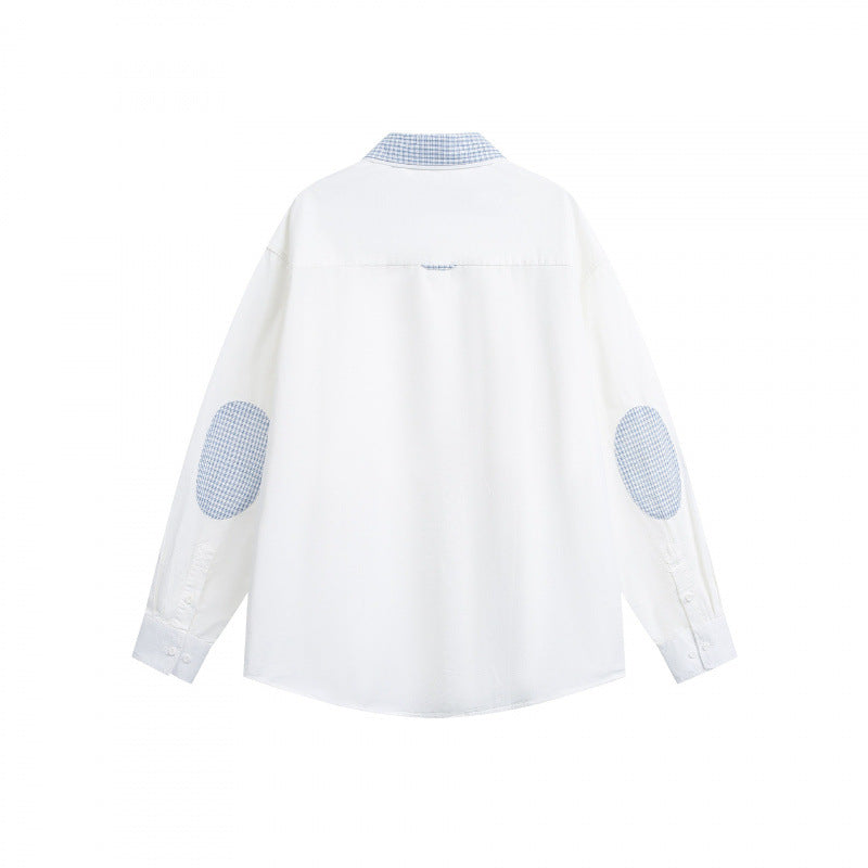 Unisex Loose-Fitting Cotton Shirt with Contrasting Checked Collar and Chest Pocket Fashion Glam