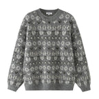 Women Oversize Mohair-Mix Sweater with Round Neck and Fair Isle Pattern Fashion Glam