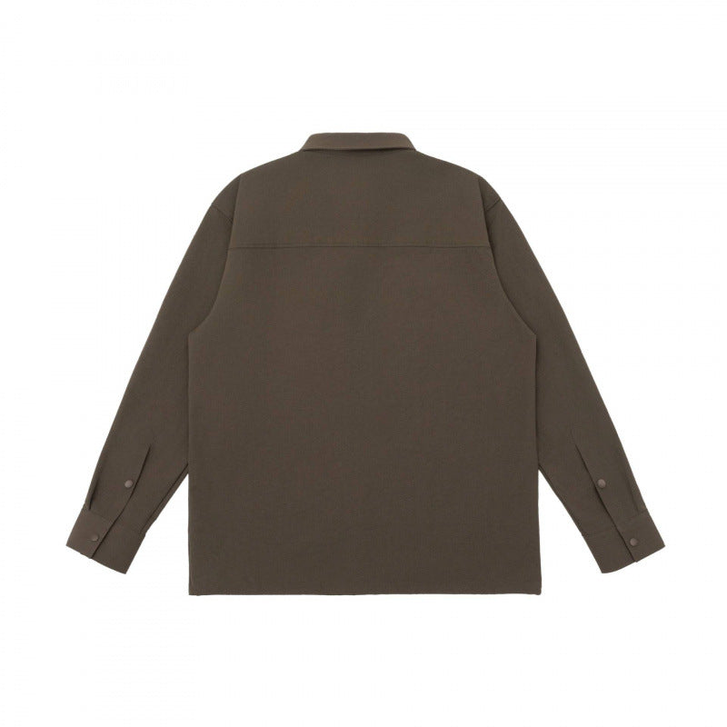 Unisex Boxy Shirt Jacket with Zipper Chest Pocket and Concealed Snap Placket Fashion Glam