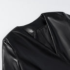 Women's Tailored Faux Leather Blazer with Single Button and Contoured Silhouette Fashion Glam
