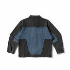 Unisex Two-tone Oversized Denim Jacket in Worker Look with Patch Chest Pockets and Straight Hem Fashion Glam