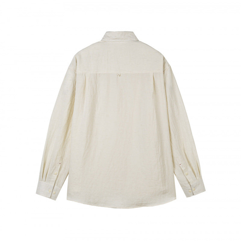 Unisex Light Oversized Shirt made of textured cotton-linen blend with chest pocket and rounded hem Fashion Glam