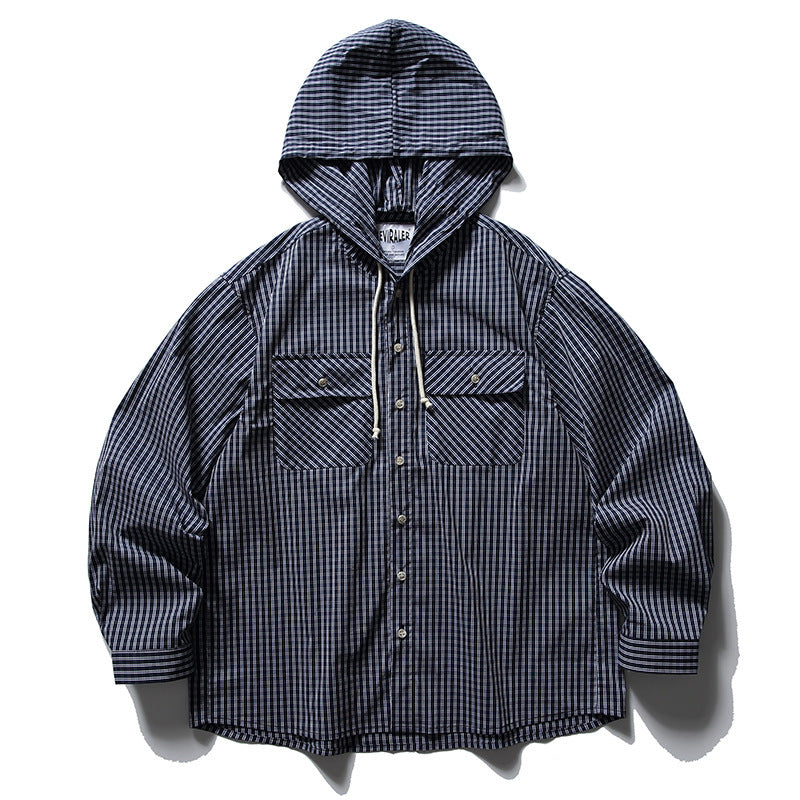 Unisex Loose-fitting hooded overshirt made of cotton blend with check pattern and breast pockets Fashion Glam