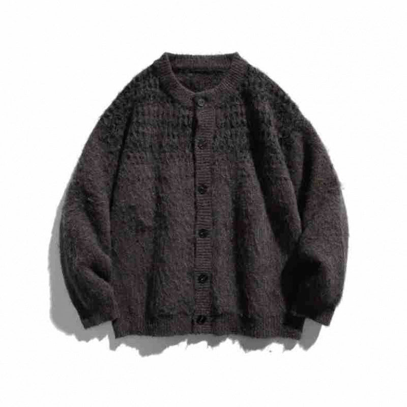 Women's Chunky Knit Oversized Cardigan in Mohair Look with Round Neckline and Button Placket Fashion Glam