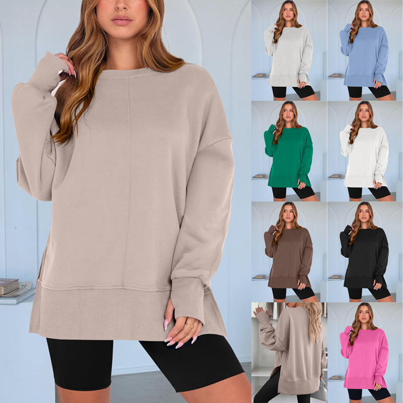 Women's Oversize Sweatshirt with Center Seam, Extended Hem, and Ribbed Cuffs Fashion Glam