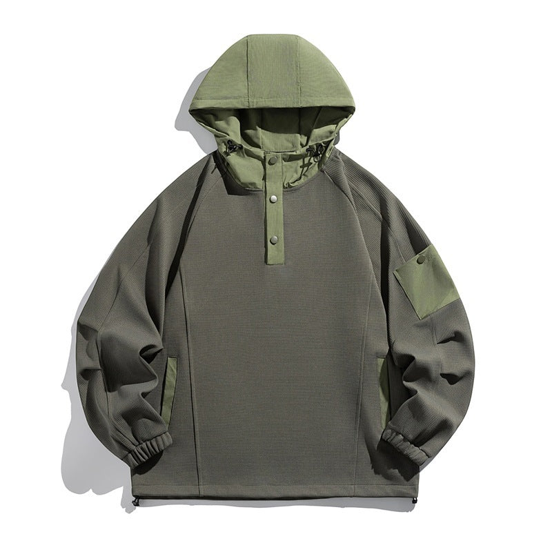 Unisex Technical Hoodie in Oversized Cut with Henley Placket, Patch Pocket and Drawstring Fashion Glam