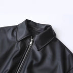 Women's Oversize Faux Leather Bomber Jacket with Zipper, Elastic Hem and Flap Pockets Fashion Glam