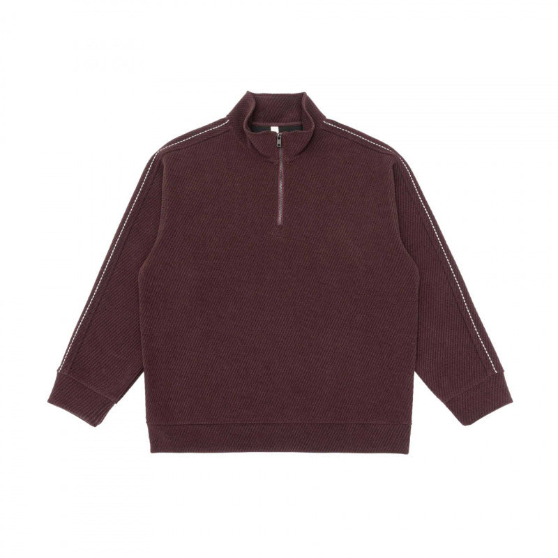 Unisex Short-Cut Structured Knit Half-Zip Sweater with Distinctive Contrast Stitch Fashion Glam