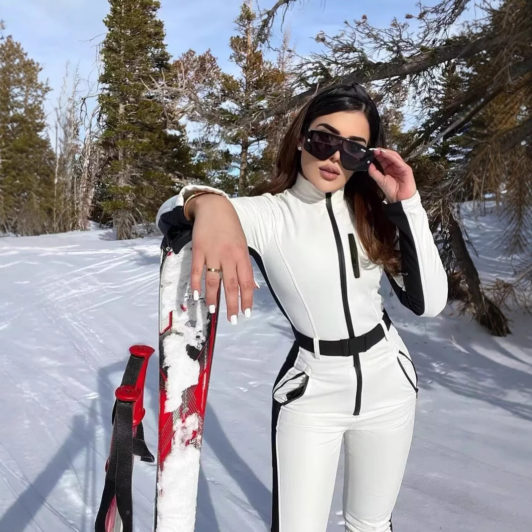 Women's Utility Overall with Waist Belt, Zippers and Stand-Up Collar Fashion Glam