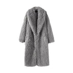 Women's Maxi Long Faux Fur Coat with Long Pile and Oversized Silhouette Fashion Glam