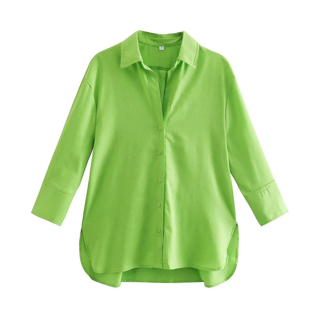 Women's Lightweight Oversized Shirt with High Back Hem, Linen Look and Concealed Button Placket Fashion Glam