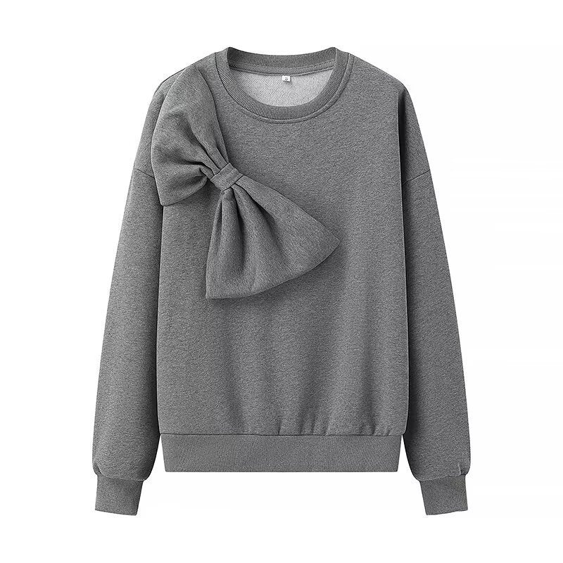 Women's sweatshirt with oversized bow appliqué and round neck Fashion Glam