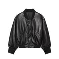 Ladies oversized bomber jacket in leather look with ribbed stand collar and balloon sleeves Fashion Glam