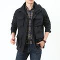 Men's urban field jacket with multiple pockets, wind-resistant surface and concealed hood Fashion Glam
