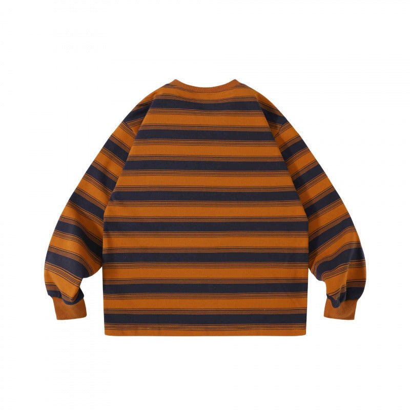 Unisex Oversize Striped Sweatshirt with Chest Pocket and Round Neck Fashion Glam