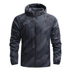 Men's Lightweight Geometric Windbreaker with Hood and Breathable Functional Material Fashion Glam