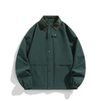 Men's Oversized Utility Jacket with Cord Collar and Snap Front Fashion Glam