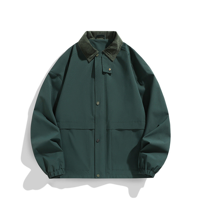 Men's Oversized Utility Jacket with Cord Collar and Snap Front Fashion Glam