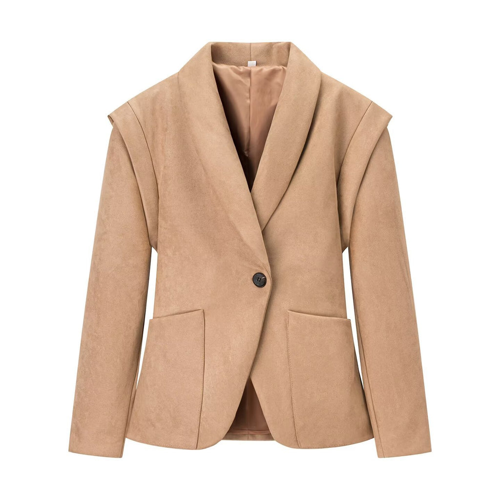 Women Oversized Blazer with Shawl Collar and Patch Pockets Fashion Glam