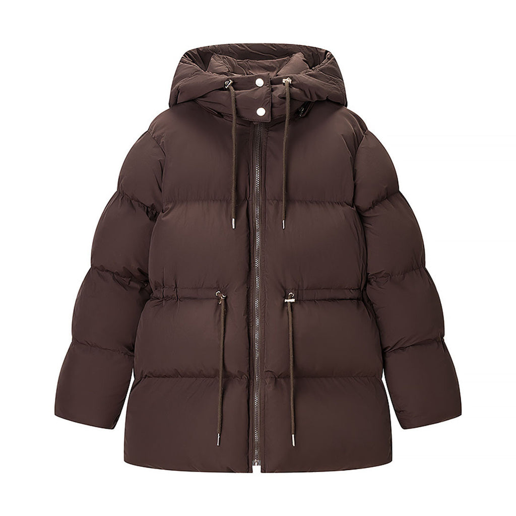 Ladies Quilted Hooded Down Jacket with Waist Adjustment and Wide Oversize Cut Fashion Glam