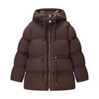 Ladies Quilted Hooded Down Jacket with Waist Adjustment and Wide Oversize Cut Fashion Glam