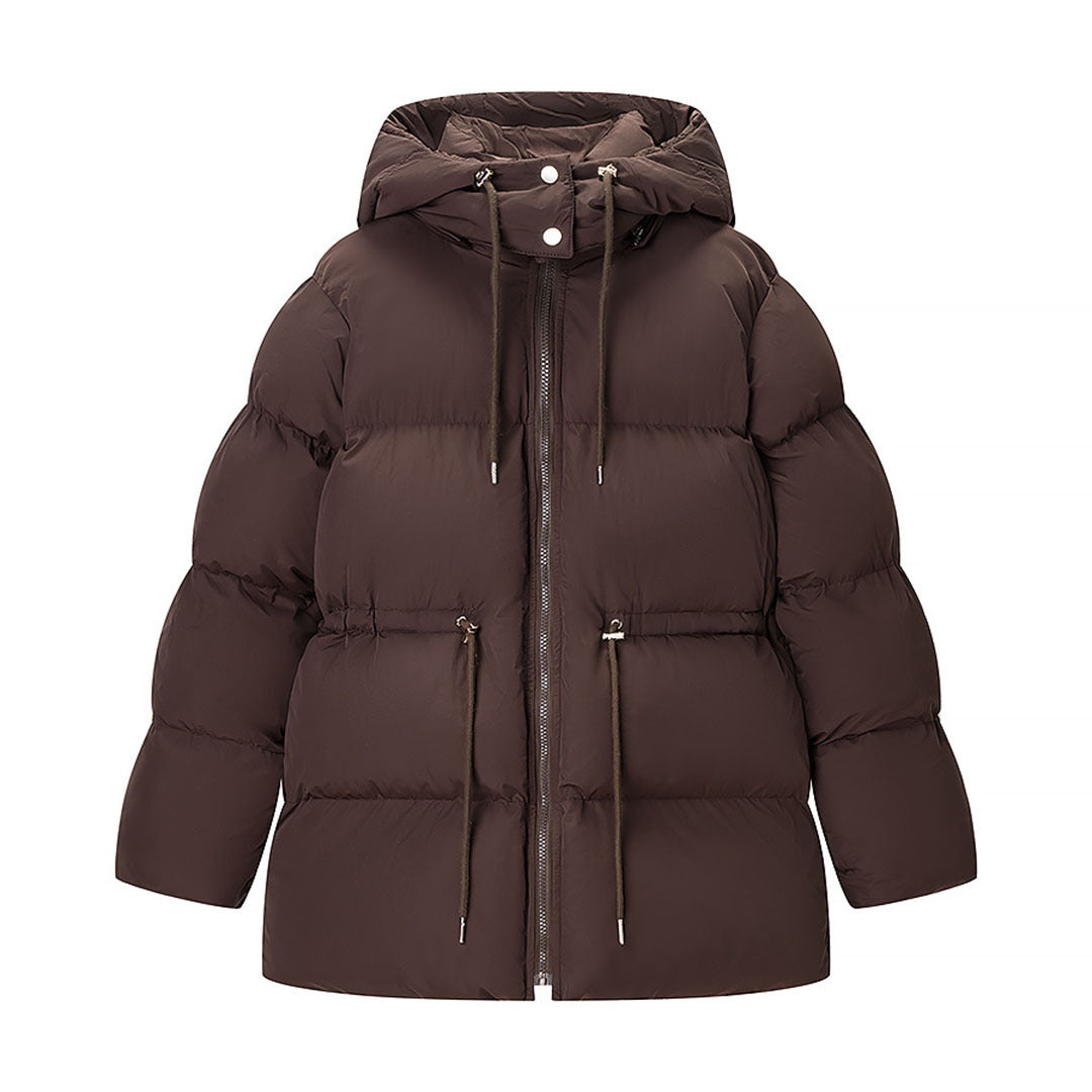 Ladies Quilted Hooded Down Jacket with Waist Adjustment and Wide Oversize Cut Fashion Glam