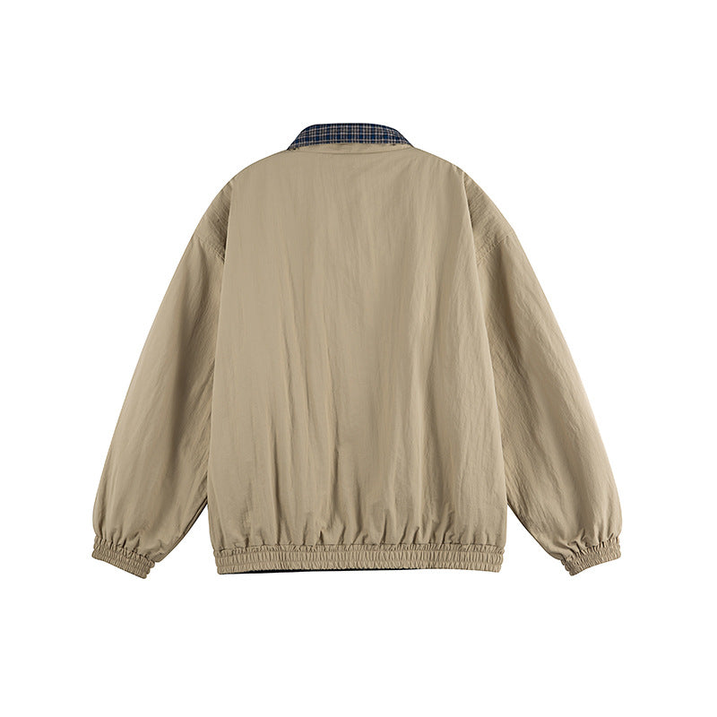 Unisex Lightweight Oversized Zip Jacket in Bomber Style with Checkered Collar and Elastic Cuffs Fashion Glam