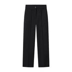 Women High-waisted Straight Pleated Trousers with Concealed Button Placket and Pressed Fold Fashion Glam