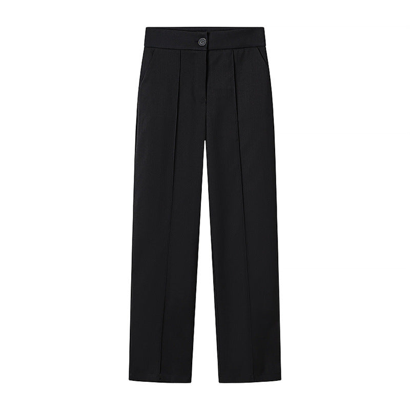 Women High-waisted Straight Pleated Trousers with Concealed Button Placket and Pressed Fold Fashion Glam