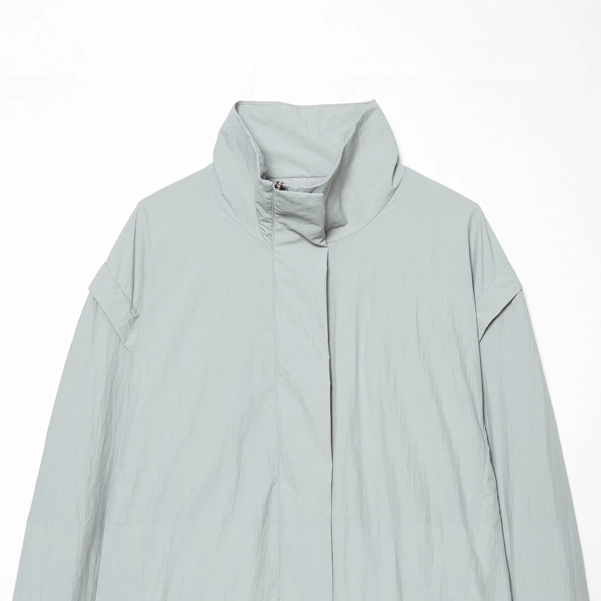 Women's Cropped Technical Stand Collar Jacket with Hidden Front Fashion Glam
