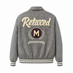 Men's Varsity Bomber Jacket in Vintage Leather Look with Chenille Emblem Fashion Glam