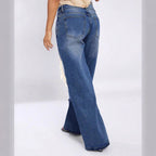Women's extra wide cut destroyed jeans with XXL knee cutouts and low waistline Fashion Glam