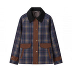 Women's Checked Transition Jacket with Cord Collar and Contrast Trimmings Fashion Glam