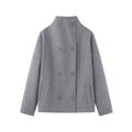 Women Short Cut Double Breasted Wool Blend Cocoon Coat with Stand-up Collar Fashion Glam