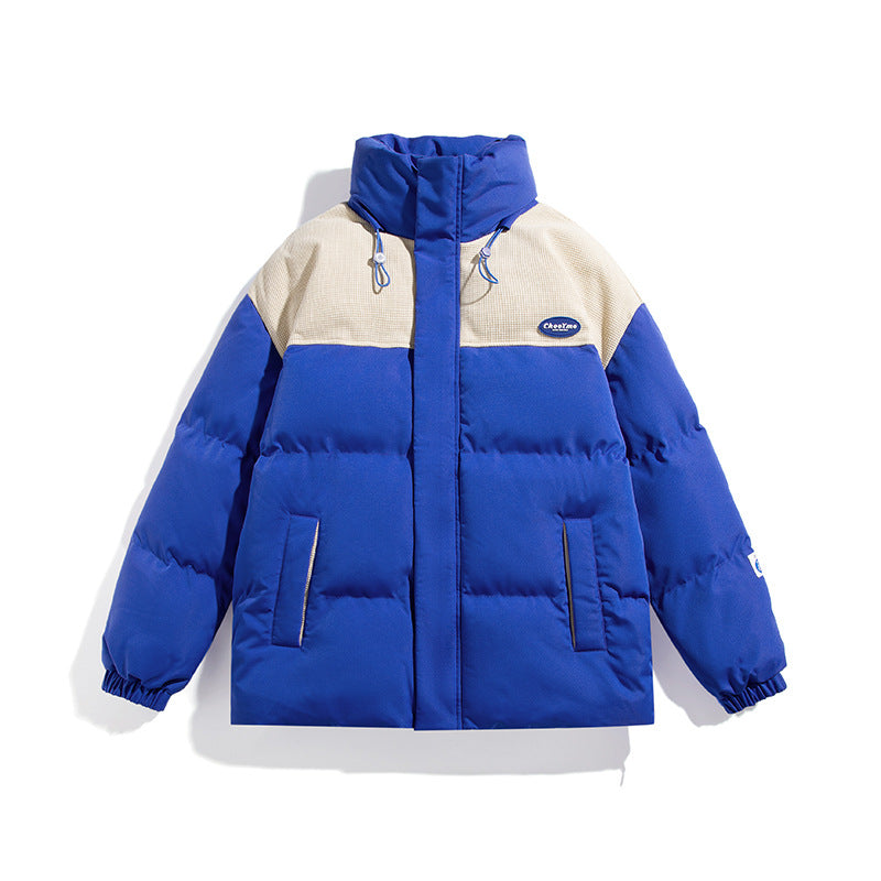 Men's Padded Oversize Quilted Jacket with High Stand-Up Collar and Contrasting Shoulder Panel Fashion Glam