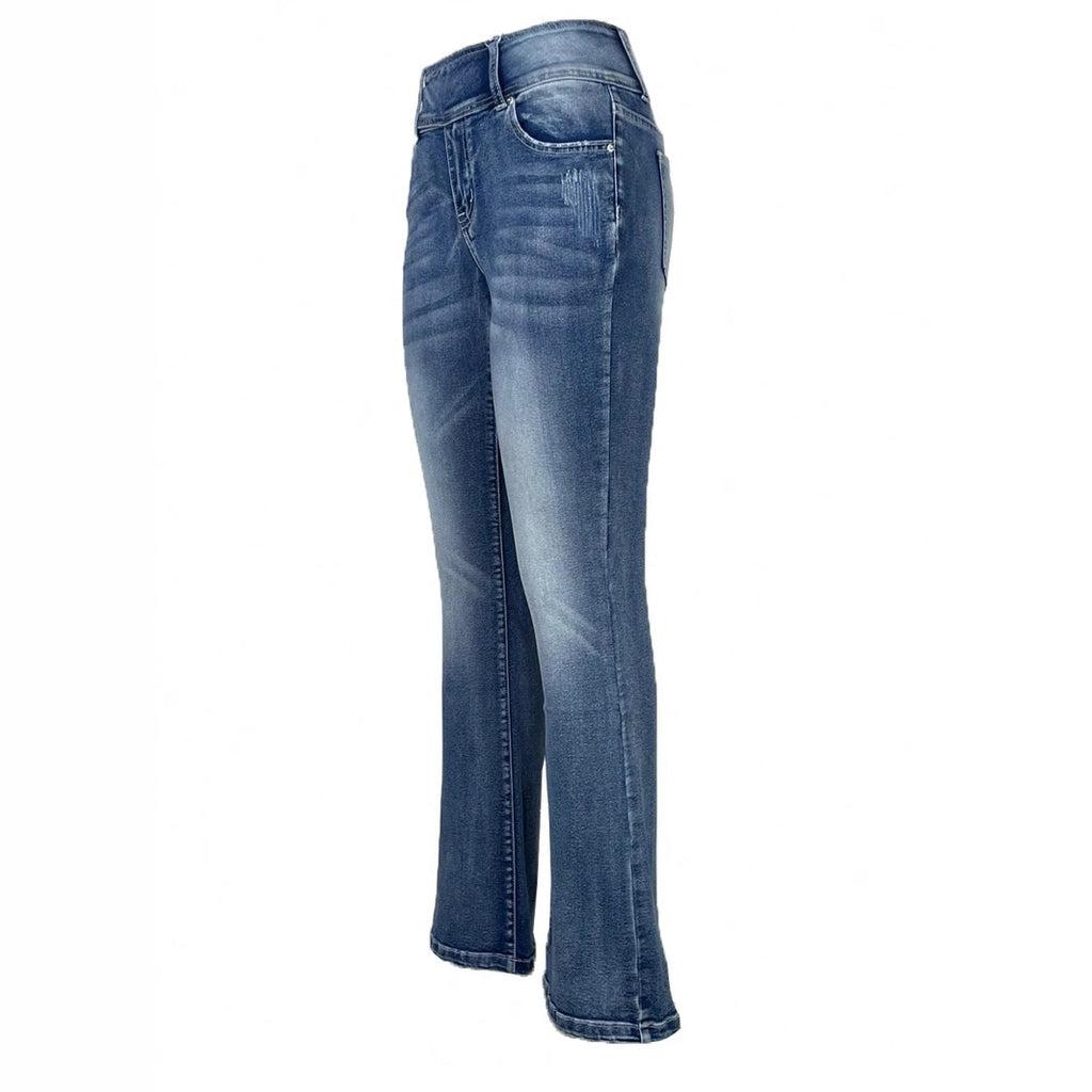 Ladies high-waisted flared jeans with side decorative seam and sculpting stretch waistband Fashion Glam