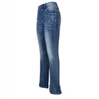 Ladies high-waisted flared jeans with side decorative seam and sculpting stretch waistband Fashion Glam